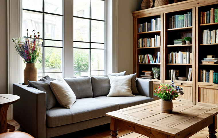 **

"A bright, cozy living room featuring light wooden flooring and wall panels. A comfortable sofa with linen cushions sits opposite a handcrafted wooden coffee table adorned with a vase of wildflowers. Sunlight streams through a window, illuminating the natural wood textures. In the background, a bookshelf crafted from reclaimed wood displays various decorative items and books. fully clothed, safe for work, appropriate content, professional, modest, perfect anatomy, correct proportions, natural pose, well-formed hands, proper finger count, natural body proportions, high quality"

**