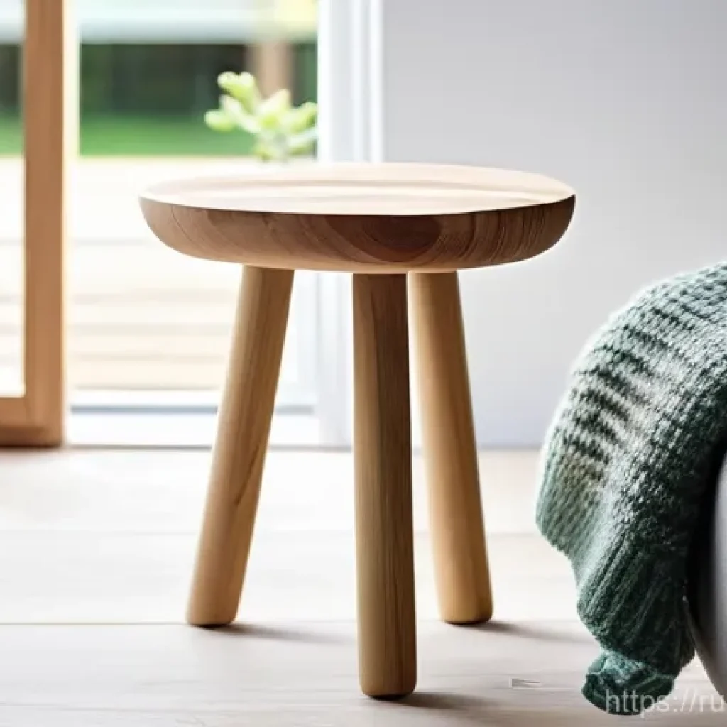 스툴 만들기 프로젝트 - **"A beautifully crafted, rustic wooden stool made of light pine, serving multiple functions in a br...