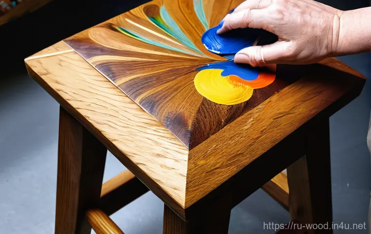 스툴 만들기 프로젝트 - **"A close-up shot of a well-organized woodworking bench, featuring various raw wood planks (birch a...