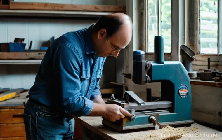 중고 목공 공구 거래 팁 - **Prompt:** A focused, medium shot of an adult individual (gender neutral, dressed in practical work...