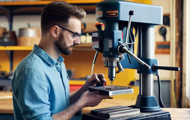 중고 목공 공구 거래 팁 - **Prompt:** A focused, medium shot of an adult individual (gender neutral, dressed in practical work...