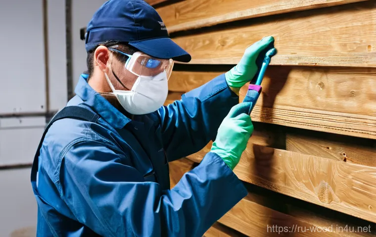 목재 곰팡이 제거법 - **Prompt:** A friendly, approachable individual, in their early 30s, wearing light, clean kitchen gl...