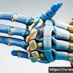 Home 22 모탈리스 앤 테논 조인트 설명 - A highly detailed anatomical illustration of the human hand focusing on the complex joints of Morgal...