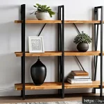 Home 18 책장 만들기 튜토리얼 - A cozy, warm interior scene featuring a handcrafted wooden bookshelf made from natural pine and beec...