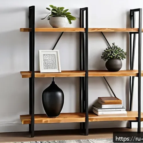 Home 30 책장 만들기 튜토리얼 - A cozy, warm interior scene featuring a handcrafted wooden bookshelf made from natural pine and beec...