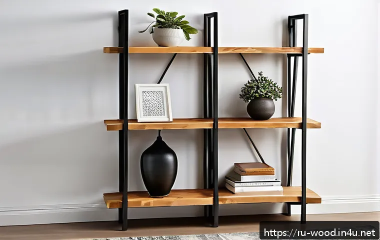 책장 만들기 튜토리얼 - A cozy, warm interior scene featuring a handcrafted wooden bookshelf made from natural pine and beec...