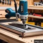 Home 23 루터 사용법 및 활용법 - A high-resolution close-up image of a modern woodworking router tool set on a clean, well-lit worksh...
